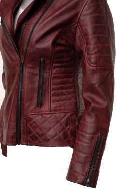 Marissa's Antique Red Diamond Quilted Leather Jacket With Double Zipper 10 Marissa's Antique Red Diamond Quilted Leather Jacket With Double Zipper -Leather Clothing Store StudioSession 086 1