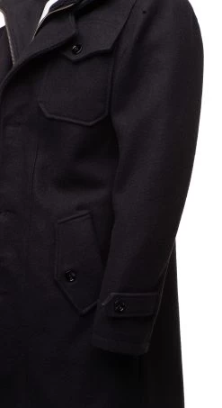 Black Wool 3/4 Length Trench Coat -Leather Clothing Store StudioSession 327 min