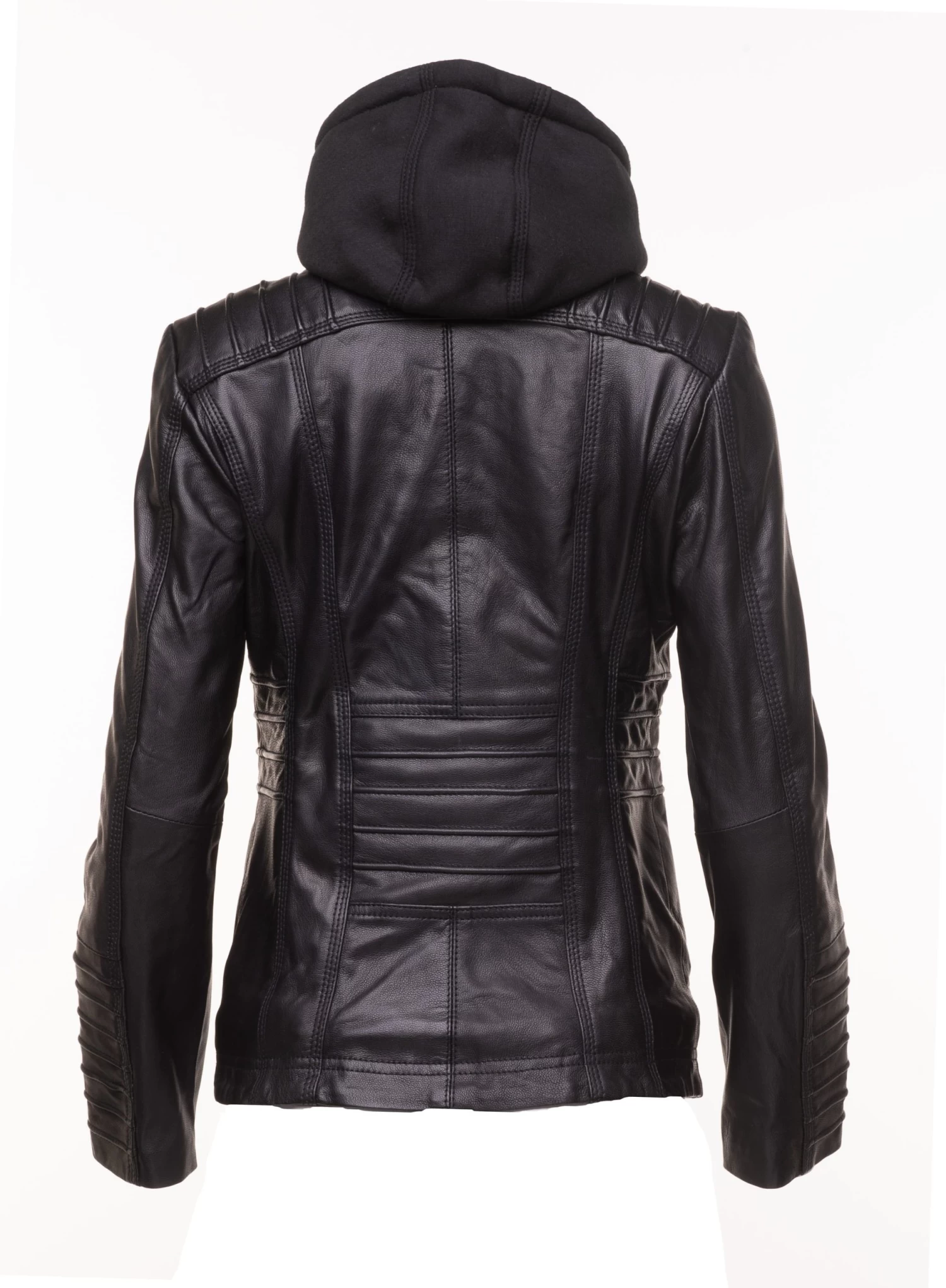 Women's Black Leather Jacket With Piping Details 5 Women's Black Leather Jacket With Piping Details - Image 3