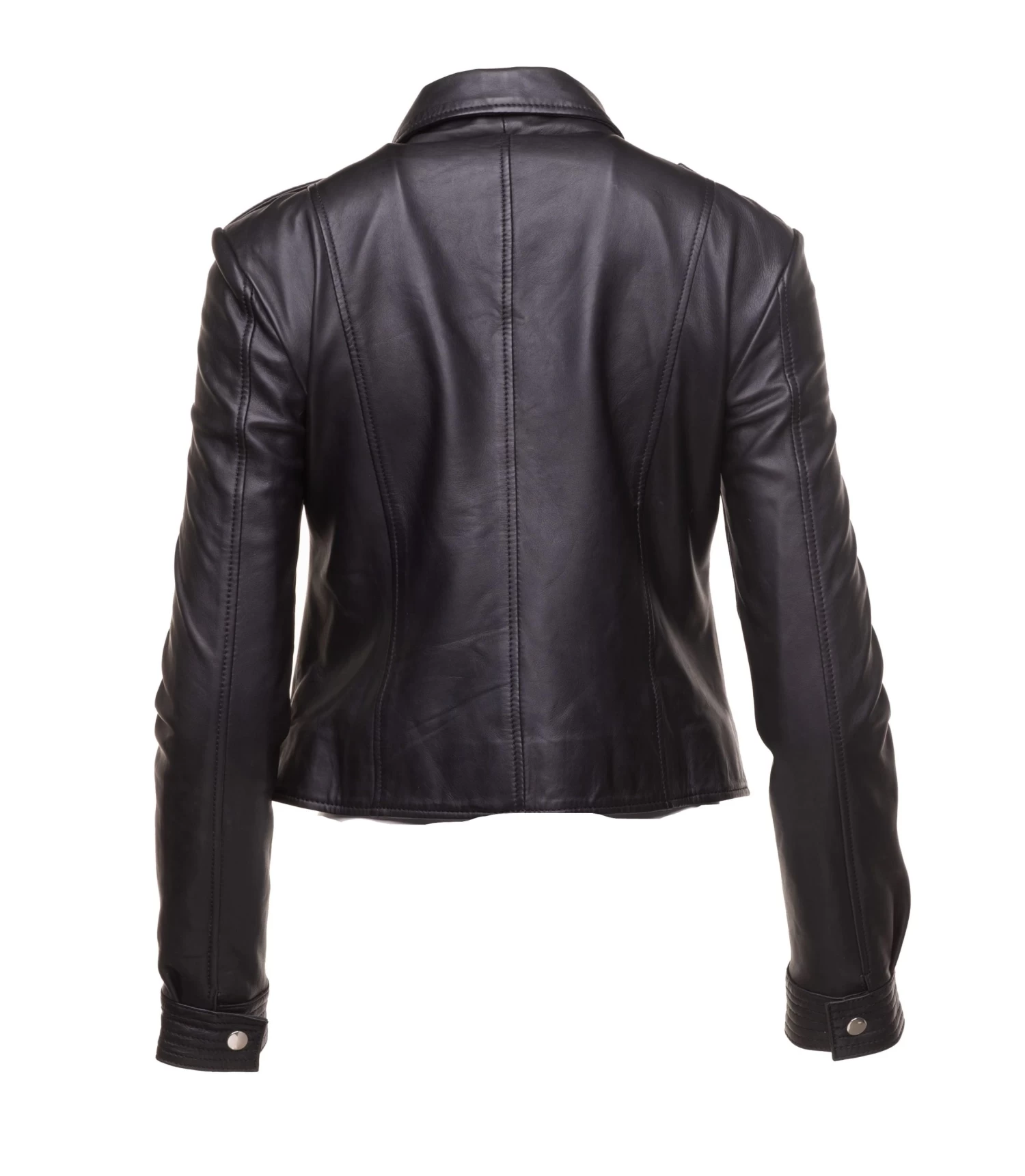 Aria Women's Cropped Leather Jacket With Snap Buttons Closure 5 Aria Women's Cropped Leather Jacket With Snap Buttons Closure - Image 3