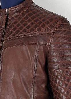 Men's Tawton Brown Leather Jacket With Quilted Panels 7 Men's Tawton Brown Leather Jacket With Quilted Panels -Leather Clothing Store Tawton