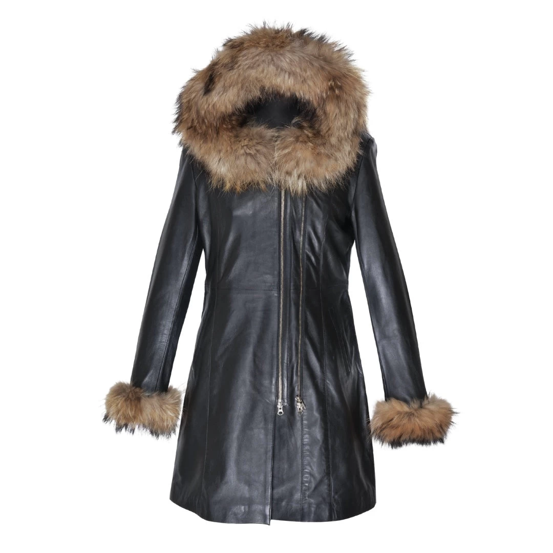 Natalie Black Winter Coat With Fur Cuffs 3 Natalie Black Winter Coat With Fur Cuffs