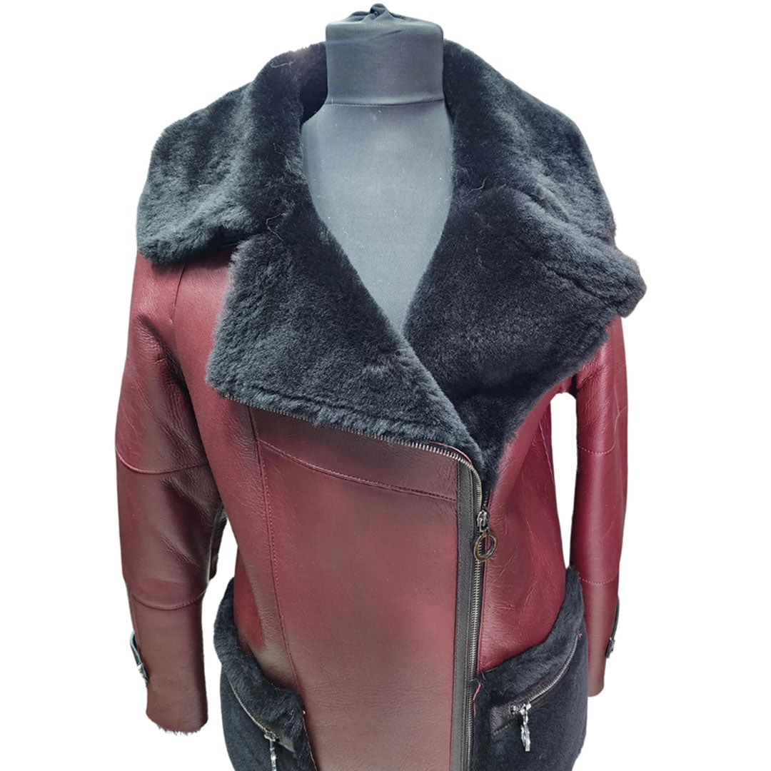 Samira's Burgundy Shearling Trench Coat 5 Samira's Burgundy Shearling Trench Coat - Image 3