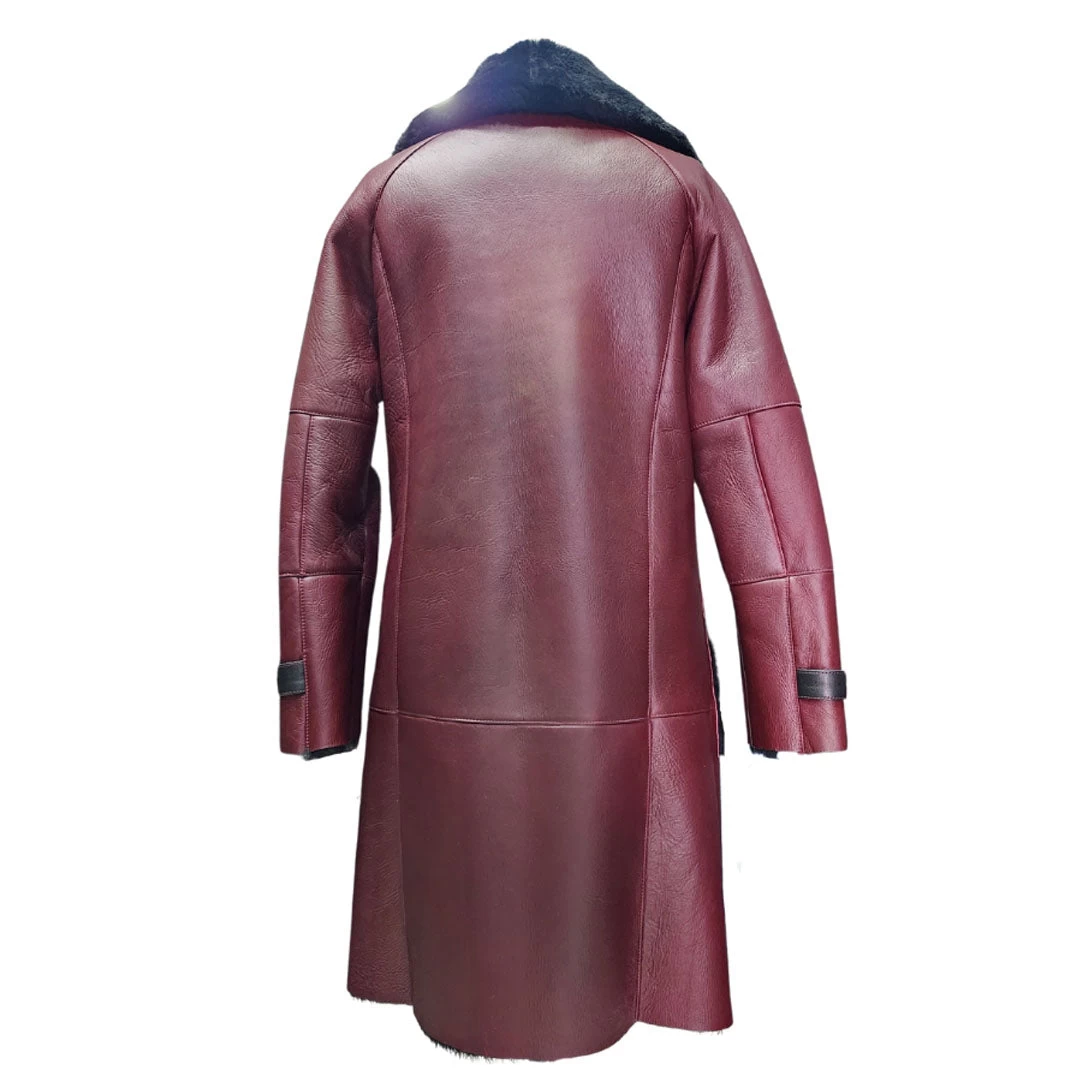 Samira's Burgundy Shearling Trench Coat 4 Samira's Burgundy Shearling Trench Coat - Image 2