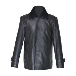 Eric's Black Leather Car Coat With Fur Collar