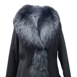 Astrid Black Shearling Coat With Fox Fur Trim -Leather Clothing Store Untitleddesignkk