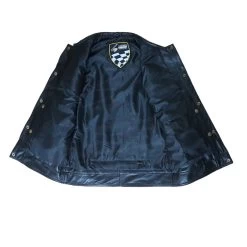 Collarless "Club Rider" Motorcycle Leather Vest With Zippered Lining For Patches -Leather Clothing Store VEST003
