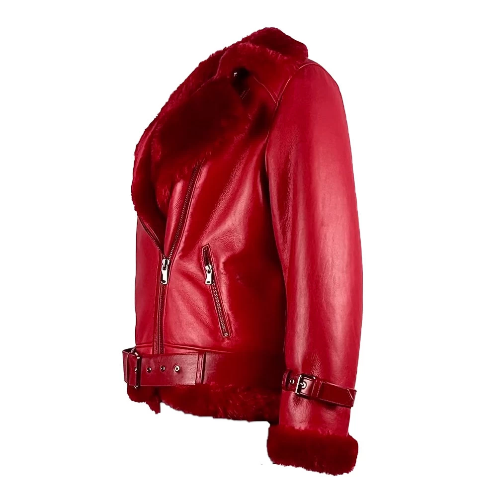 Pheonix Red Sheepskin Shearling Bomber Jacket 4 Pheonix Red Sheepskin Shearling Bomber Jacket - Image 2