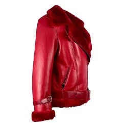 Pheonix Red Sheepskin Shearling Bomber Jacket 8 Pheonix Red Sheepskin Shearling Bomber Jacket -Leather Clothing Store VID 20221107 WA00aoment
