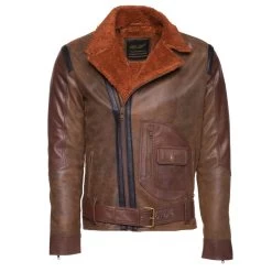 Vintage Brown Sherpa Lined Leather Jacket With D Pocket
