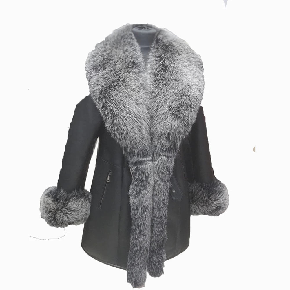 Stella Black Shearling Coat With Fox Fur Trim 3 Stella Black Shearling Coat With Fox Fur Trim