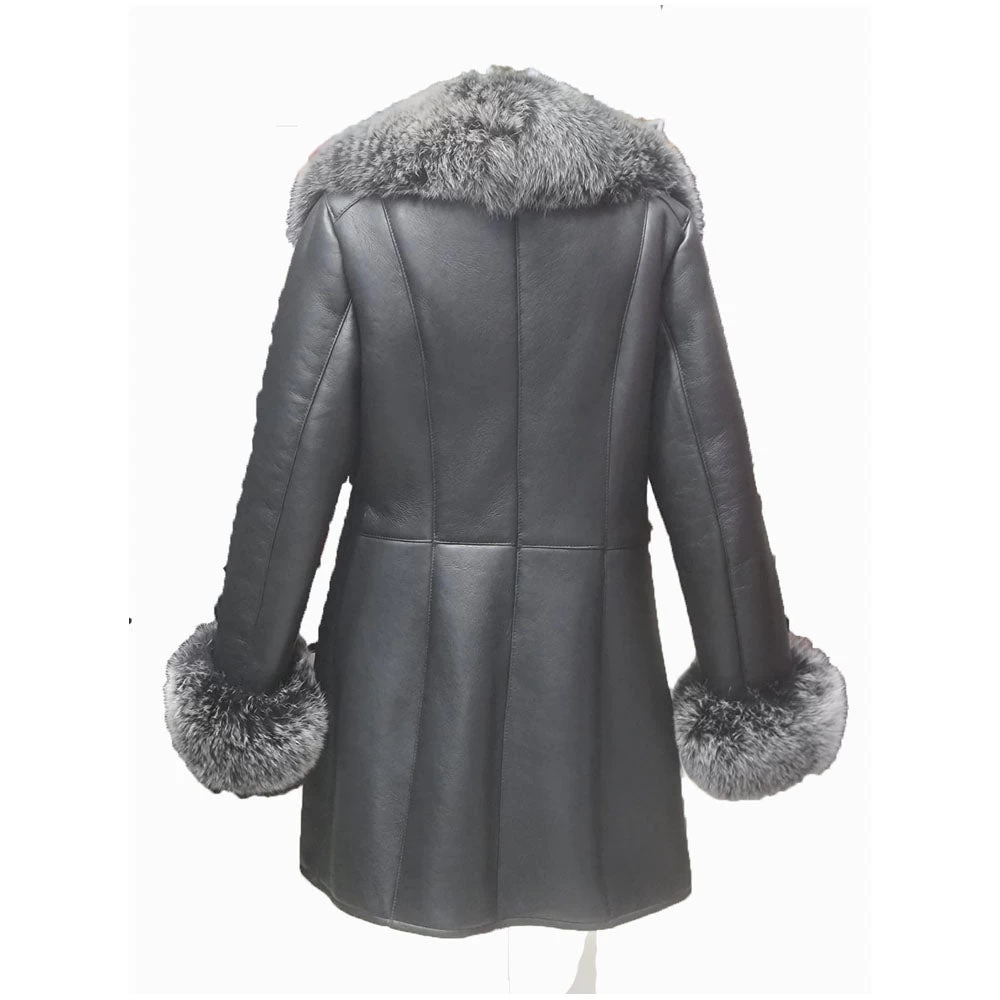Stella Black Shearling Coat With Fox Fur Trim 4 Stella Black Shearling Coat With Fox Fur Trim - Image 2