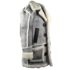 Bret Harry Distressed Grey Shearling Overcoat -Leather Clothing Store WhiteDistressedShearlingCoat 4
