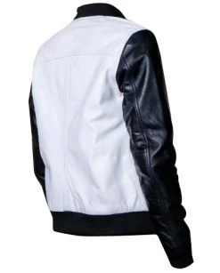 Enya’s Black And White Collarless Leather Jacket 7 Enya’s Black And White Collarless Leather Jacket -Leather Clothing Store black and white 2
