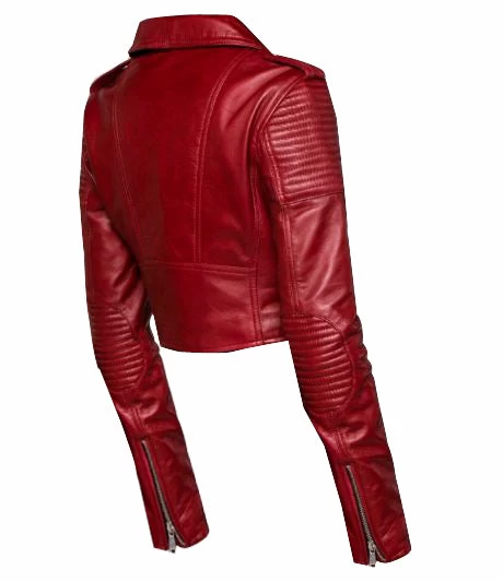 Martyna’s Red Crop Biker Leather Jacket With Waist Belt 5 Martyna’s Red Crop Biker Leather Jacket With Waist Belt - Image 3